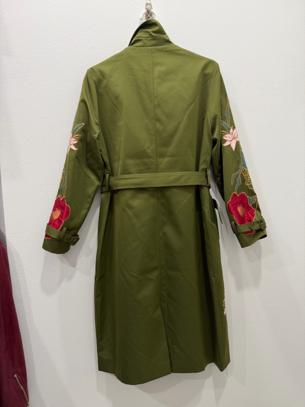 ONE OF A KIND — Iconic Floral Embroidered Olive Trench Coat | Size M - Picture 11 of 17